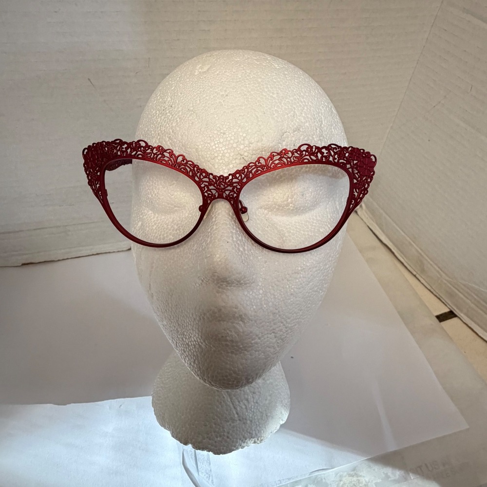 Bellagio Cat Eye Eyeglasses Womens 53-18-140 Burgundy Red Filigree Metal Frames